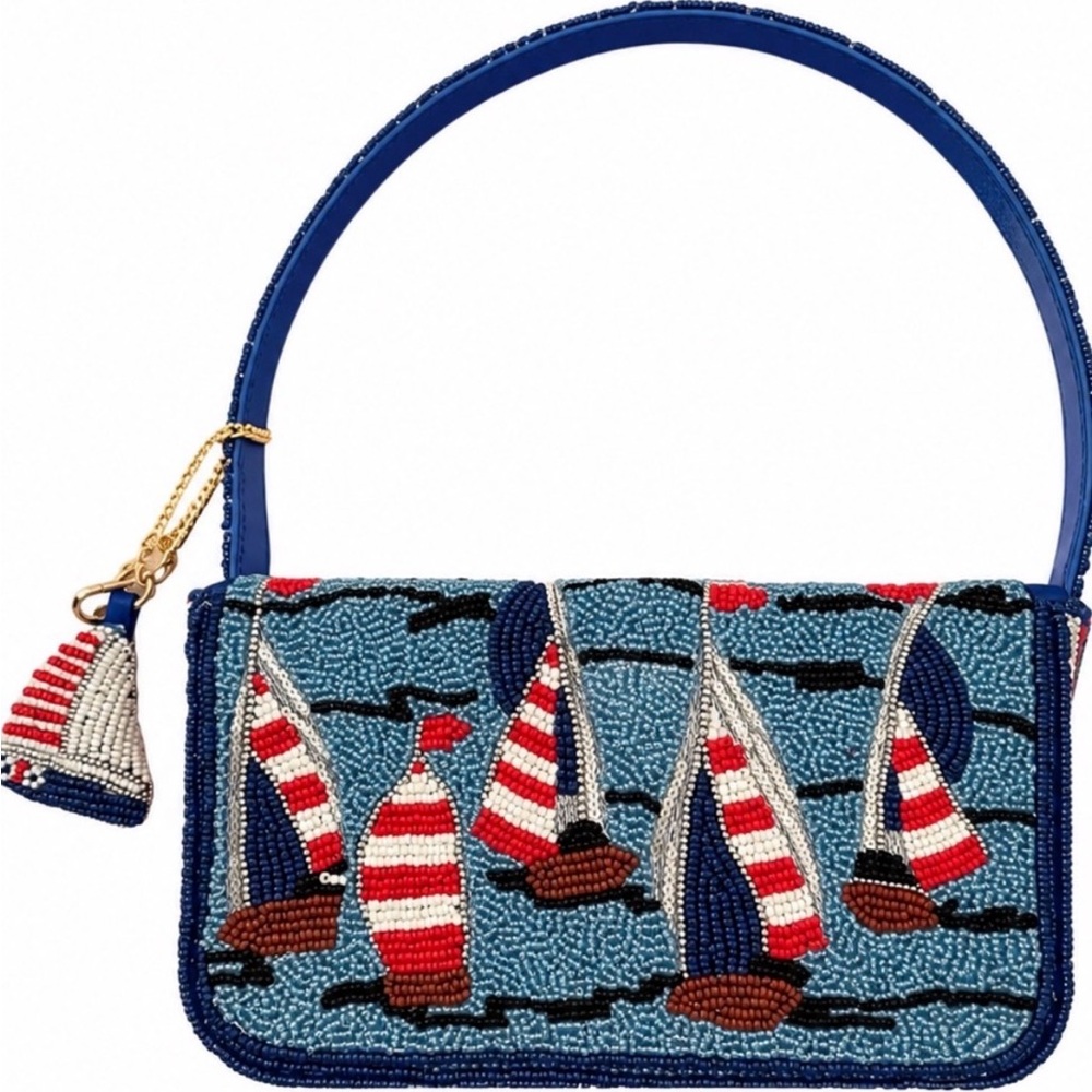 Viral Beaded Sailboat Shoulder Bag in Red & Blue